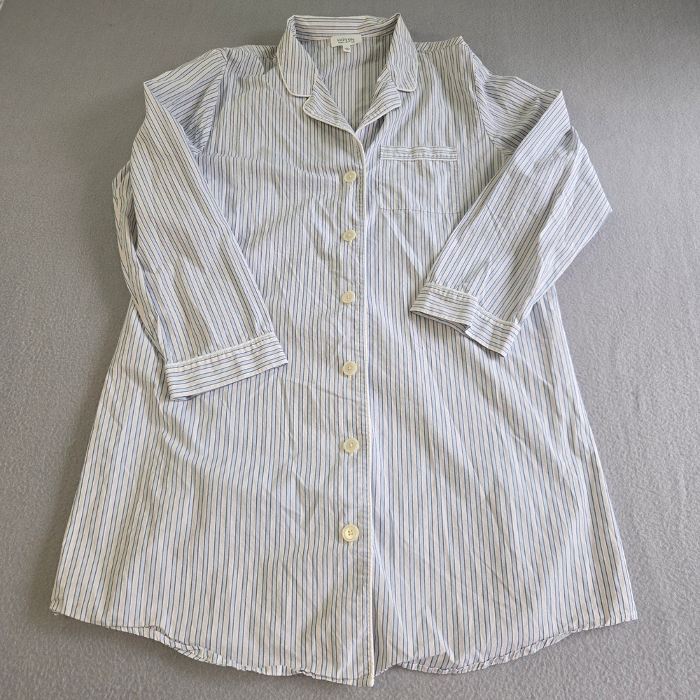 Haven Well Within Nightshirt Womens L Blue White Striped Cotton Button Front - Picture 2 of 6